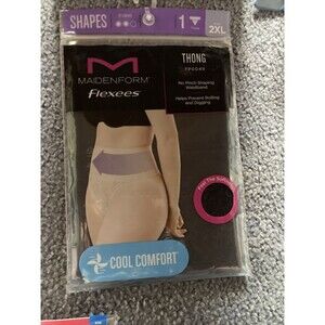 Maidenform Flexees Hi-Waist Cool Comfort Firm Thong Black FP0049  2XL